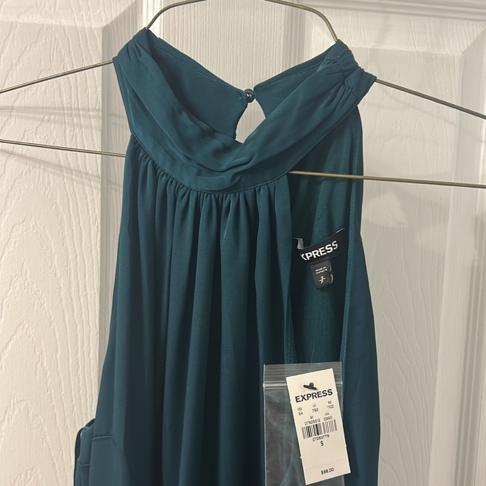 NWT silky halter dress. Midi length. Dark green color